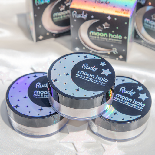 Rude Cosmetics Moon Halo Face & Body Shimmer Highlighter Gray Aurora,Milky Way,Moonlit