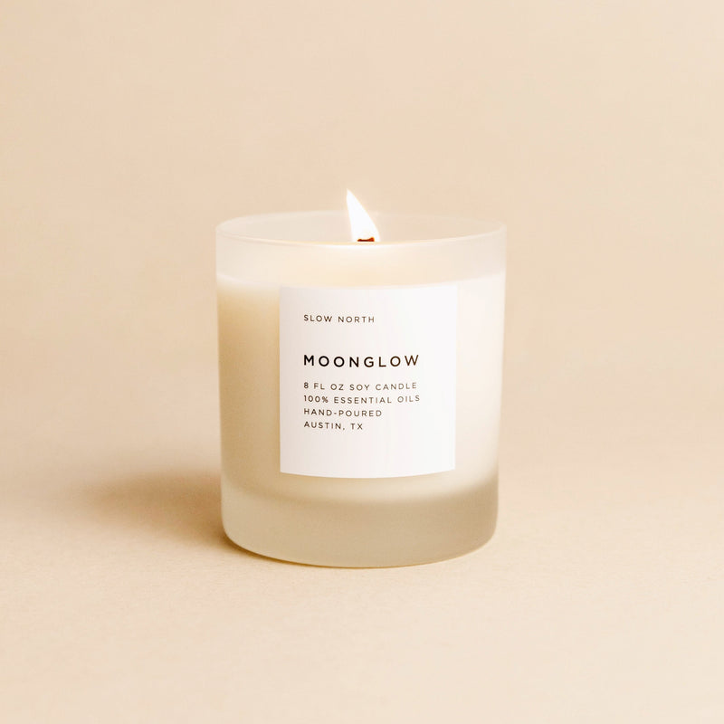 Slow North Moonglow - Signature Candle (Patchouli + Cinnamon + Black Pepper) Frosted Candles Light Gray