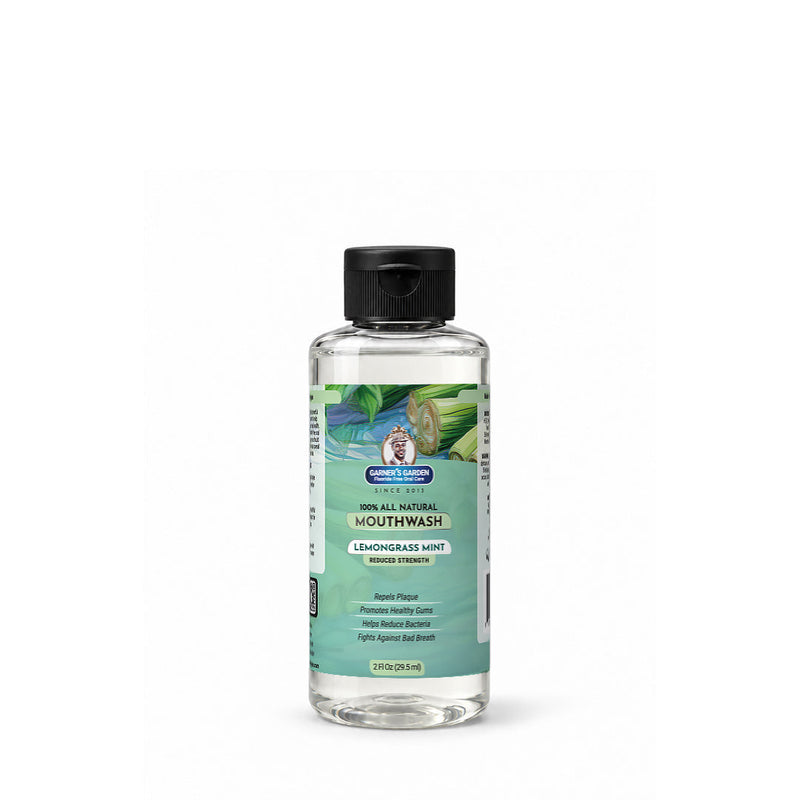 Garner's Garden Travel Sized - Natural Mouthwash | H2O2 | Fluoride Free Oral Care White Smoke 2 oz / Reduced Strength / Lemongrass Mint