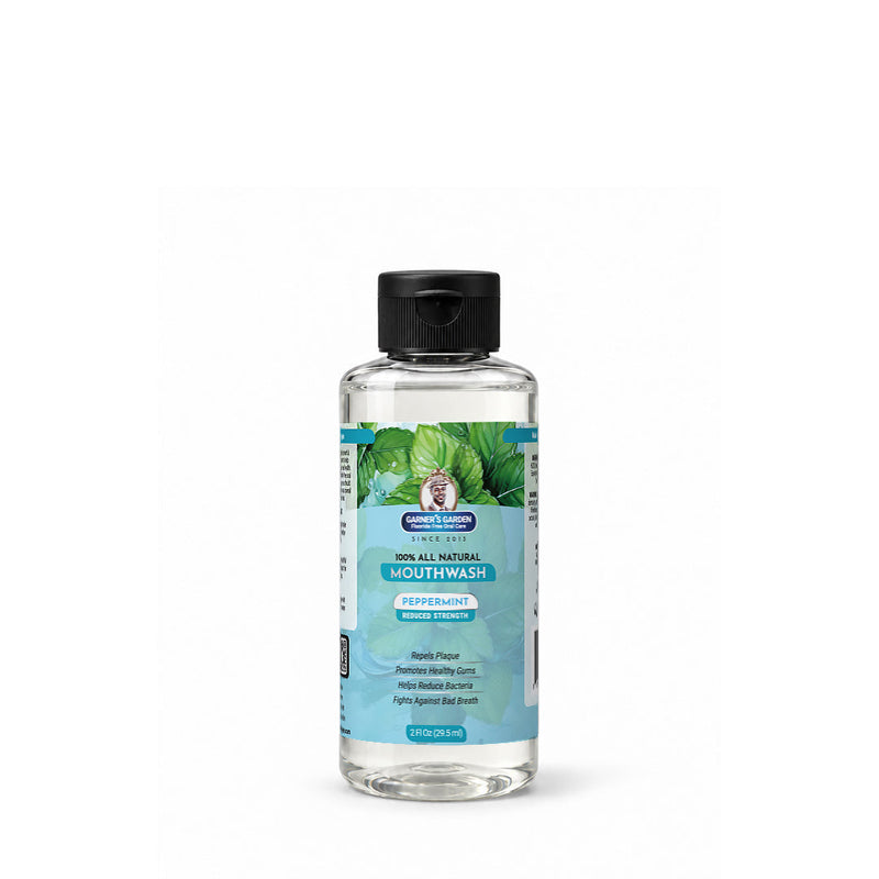 Garner's Garden Travel Sized - Natural Mouthwash | H2O2 | Fluoride Free Oral Care White Smoke 2 oz / Reduced Strength / Peppermint (Original)