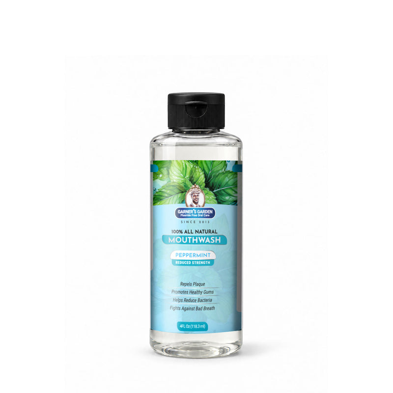 Garner's Garden Travel Sized - Natural Mouthwash | H2O2 | Fluoride Free Oral Care White Smoke 4 oz / Reduced Strength / Peppermint (Original)