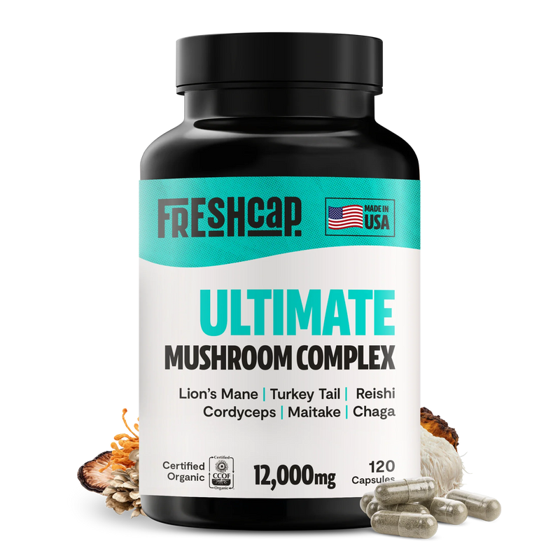 FreshCap Mushrooms Organic Mushroom Complex Supplement Capsules Capsules Black 60 Capsules,120 Capsules,180 Capsules