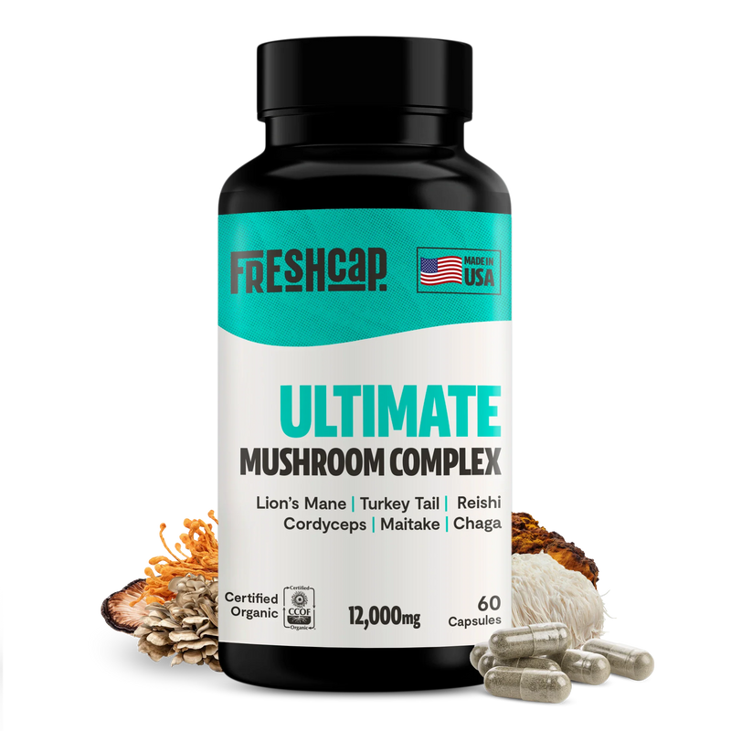 FreshCap Mushrooms Organic Mushroom Complex Supplement Capsules Capsules Black 60 Capsules,120 Capsules,180 Capsules