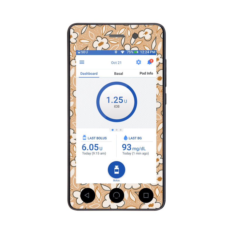 Peelz Muted Floral Sticker for Omnipod DASH® PDM – Pump Peelz Peelz/Stickers White Smoke Whole System Peelz (front + case),Front Peelz,Case Peelz