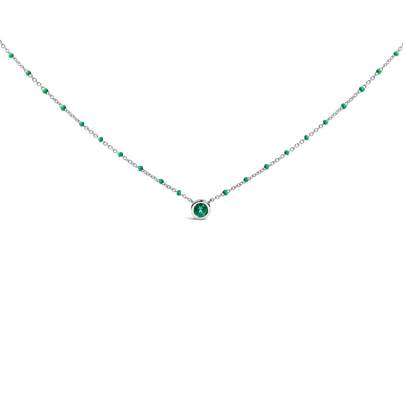 Bids.com Sterling Silver Lab Created Emerald Bead Chain Necklace Necklaces White Smoke White.Sterling Silver / 18