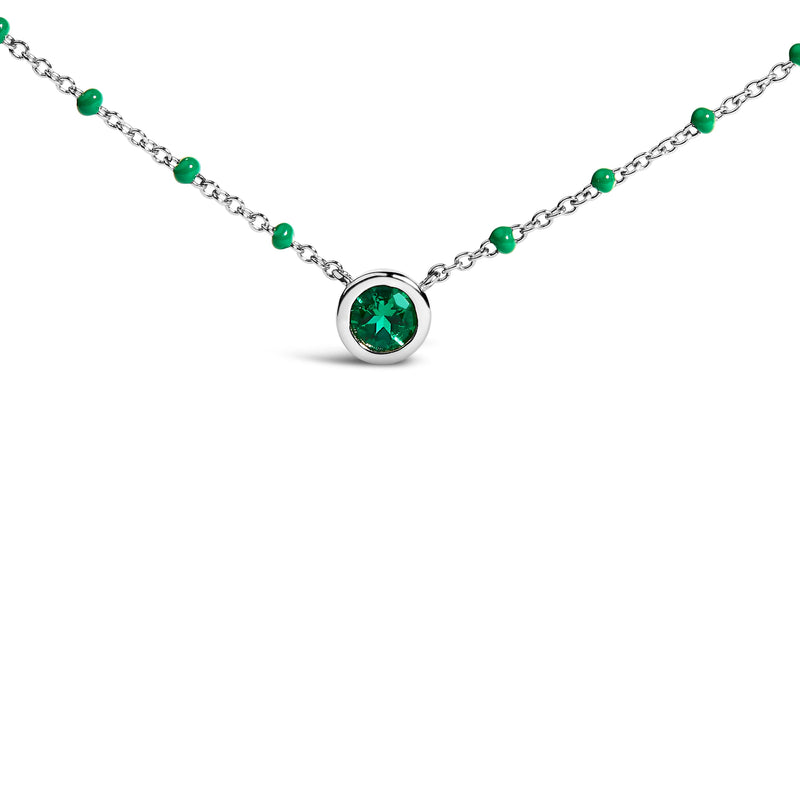 Bids.com Sterling Silver Lab Created Emerald Bead Chain Necklace Necklaces White Smoke White.Sterling Silver / 18