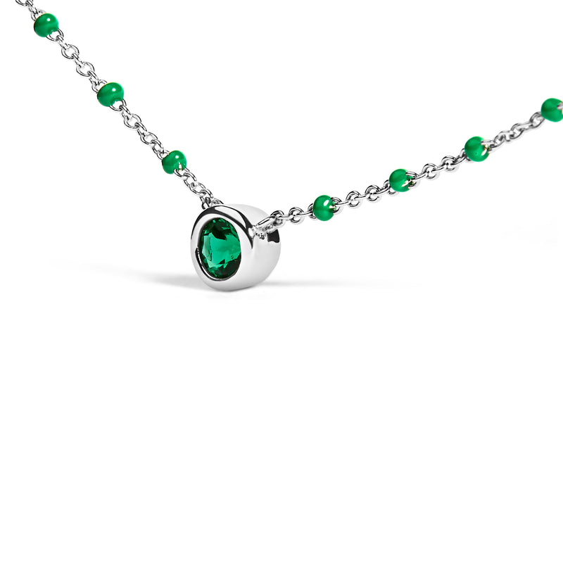 Bids.com Sterling Silver Lab Created Emerald Bead Chain Necklace Necklaces White Smoke White.Sterling Silver / 18