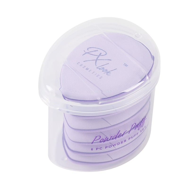 Prolux Cosmetics Mini Powder Puff Set Light Gray PEACH,HOT PINK,BLUE,PURPLE,YELLOW,PINK