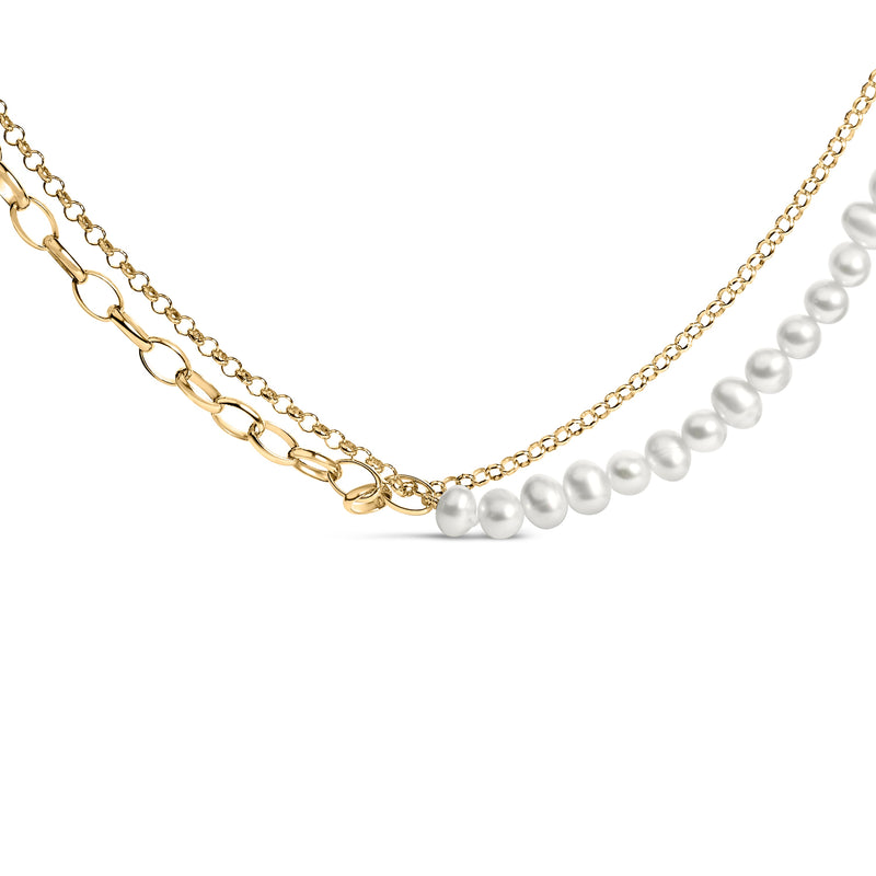 Bids.com 18K Yellow Gold Vermeil Cultured Pearl Strand Necklace with Rolo and Paperclip Chain Necklaces White Smoke Yellow.Sterling Silver / 18