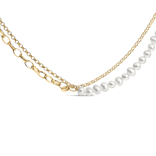 Bids.com 18K Yellow Gold Vermeil Cultured Pearl Strand Necklace with Rolo and Paperclip Chain Necklaces White Smoke Yellow.Sterling Silver / 18