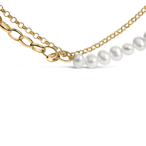 Bids.com 18K Yellow Gold Vermeil Cultured Pearl Strand Necklace with Rolo and Paperclip Chain Necklaces White Smoke Yellow.Sterling Silver / 18