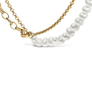 Bids.com 18K Yellow Gold Vermeil Cultured Pearl Strand Necklace with Rolo and Paperclip Chain Necklaces White Smoke Yellow.Sterling Silver / 18