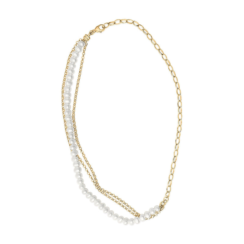 Bids.com 18K Yellow Gold Vermeil Cultured Pearl Strand Necklace with Rolo and Paperclip Chain Necklaces White Smoke Yellow.Sterling Silver / 18