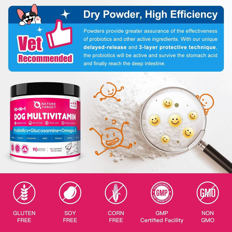Nature Target 10-in-1 Vitamins for Dog & Cat, 5 Billion CFUs, 90 Scoops Pet Vitamins Supplements White Smoke