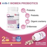 Nature Target Women's Probiotics for Vaginal + Urinary Health, 60B CFUs, 90 Tablets Probiotic White Smoke