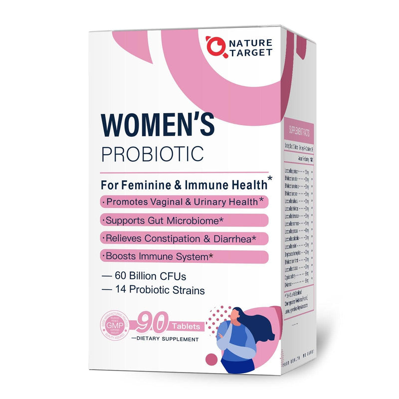 Nature Target Women's Probiotics for Vaginal + Urinary Health, 60B CFUs, 90 Tablets Probiotic White Smoke