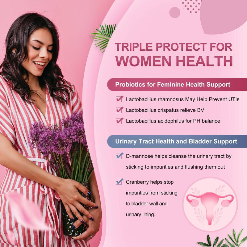 Nature Target Women's Probiotics for Vaginal + Urinary Health, 60B CFUs, 90 Tablets Probiotic Pink