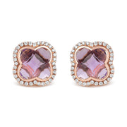 Bids.com 18K Rose Gold 3/8 Cttw Diamond and 11x11mm Clover-Cut Purple Amethyst Gemstone Clover Halo Stud Earrings (G-H Color, SI1-SI2 Clarity) Earrings White Smoke Rose.Gold / 0.42
