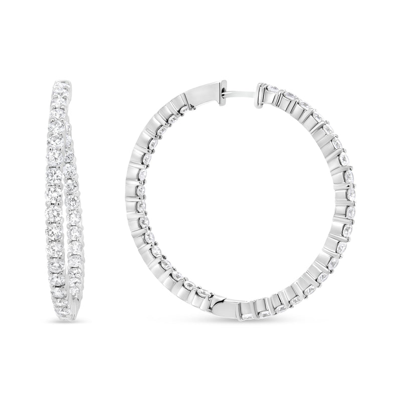 Bids.com 18K White Gold 3 5/8 Cttw Round Diamond Curved Inside-Outside Hoop Earrings (F-G Color, VS1-VS2 Clarity) Earrings White Smoke White.Gold / 3.66