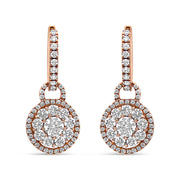 Bids.com 18K Rose Gold 1 1/2 Cttw Round Shaped Diamond Composite Drop and Dangle Leverback Earrings (F-G Color, VS1-VS2 Clarity) Earrings White Smoke Rose.Gold / 1.54