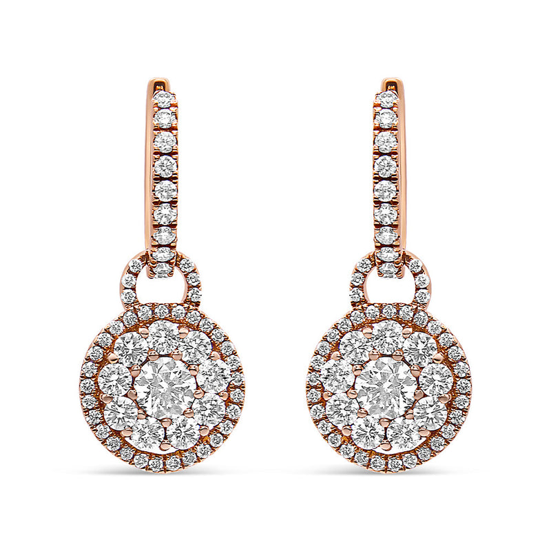 Bids.com 18K Rose Gold 1 1/2 Cttw Round Shaped Diamond Composite Drop and Dangle Leverback Earrings (F-G Color, VS1-VS2 Clarity) Earrings White Smoke Rose.Gold / 1.54