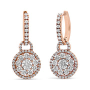 Bids.com 18K Rose Gold 1 1/2 Cttw Round Shaped Diamond Composite Drop and Dangle Leverback Earrings (F-G Color, VS1-VS2 Clarity) Earrings White Smoke Rose.Gold / 1.54