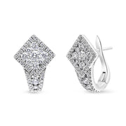 Bids.com 18K White Gold 1 1/10 Cttw Round Diamond Cluster with Halo Hoop Huggie Earring (F-G Color, VS1-VS2 Clarity) Earrings White Smoke White.Gold / 1.12