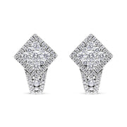 Bids.com 18K White Gold 1 1/10 Cttw Round Diamond Cluster with Halo Hoop Huggie Earring (F-G Color, VS1-VS2 Clarity) Earrings White Smoke White.Gold / 1.12