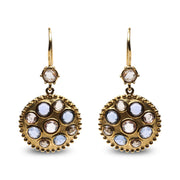 Bids.com 18K Yellow Gold 1 2/3 Cttw Diamond and Blue Sapphire Bezel Set Gemstone Cluster Medallion Dangle Earrings (Brown and G-H Color, SI1-SI2 Clarity) Earrings White Smoke Yellow.Gold / 1.65