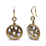 Bids.com 18K Yellow Gold 1 2/3 Cttw Diamond and Blue Sapphire Bezel Set Gemstone Cluster Medallion Dangle Earrings (Brown and G-H Color, SI1-SI2 Clarity) Earrings White Smoke Yellow.Gold / 1.65