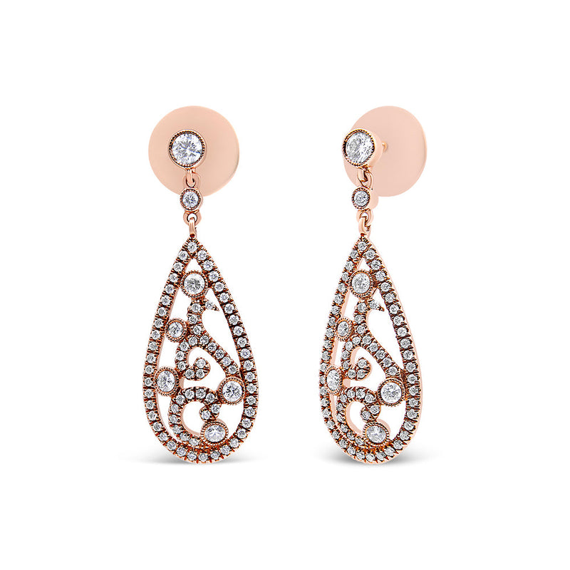 Bids.com 18K Rose Gold 1 1/4 Cttw Diamond Teardrop Shaped Drop and Dangle Screw Back Stud Earring (F-G Color, VS1-VS2 Clarity) Earrings White Smoke Rose.Gold / 1.19