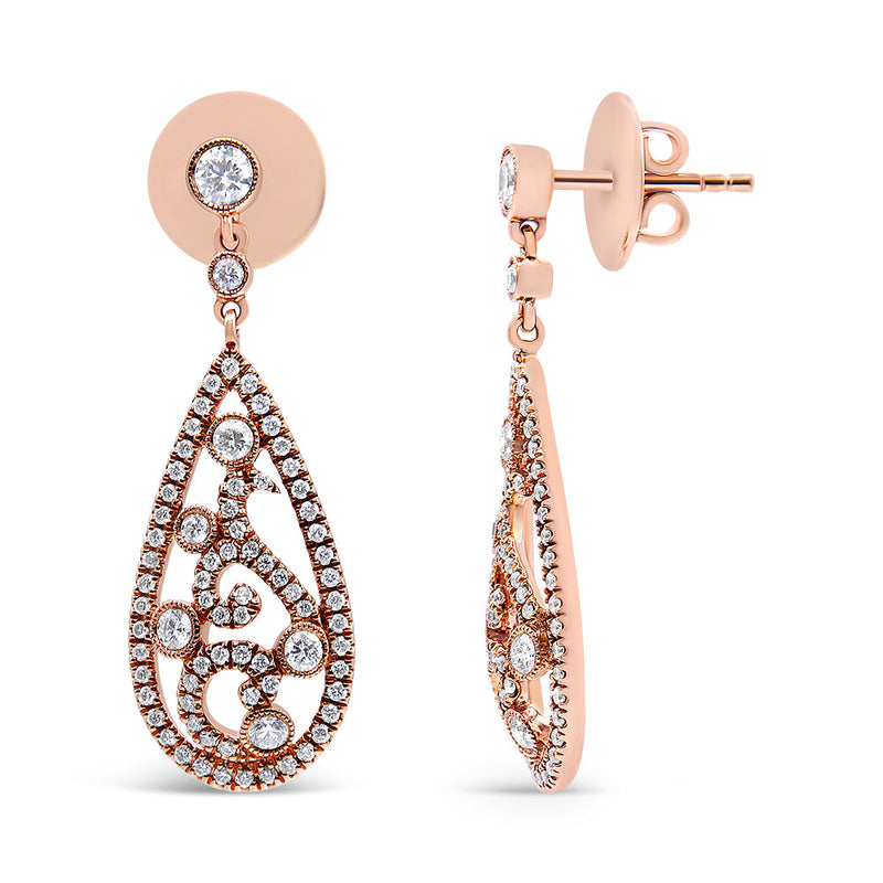 Bids.com 18K Rose Gold 1 1/4 Cttw Diamond Teardrop Shaped Drop and Dangle Screw Back Stud Earring (F-G Color, VS1-VS2 Clarity) Earrings White Smoke Rose.Gold / 1.19