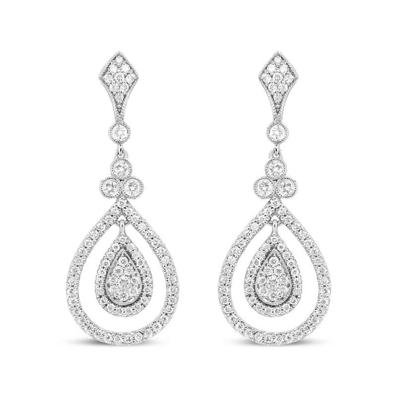Bids.com 18K White Gold 1 1/4 Cttw Round Diamond Openwork Teardrop-Shaped Dangle Earrings (F-G Color, VS1-VS2 Clarity) Earrings White Smoke White.Gold / 1.26