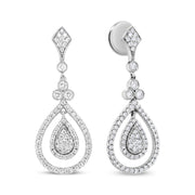 Bids.com 18K White Gold 1 1/4 Cttw Round Diamond Openwork Teardrop-Shaped Dangle Earrings (F-G Color, VS1-VS2 Clarity) Earrings White Smoke White.Gold / 1.26