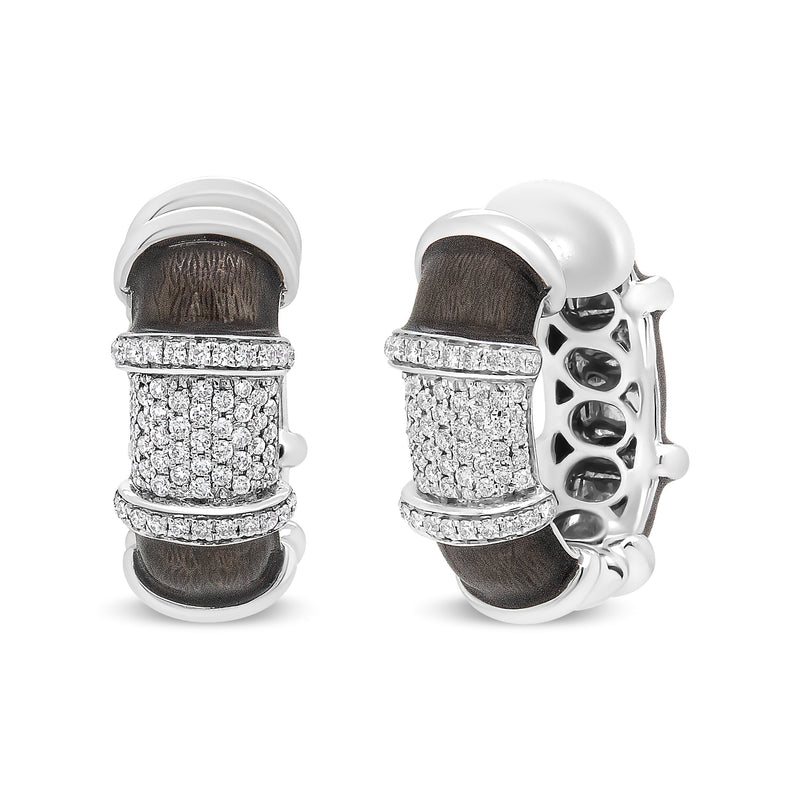 Bids.com 18K White Gold Flash Plated .925 Sterling Silver Clear Graphite Grey Enamel 5/8 Cttw Round Diamonds Huggie Hoop Earrings (F-G Color, VS1-VS2 Clarity) Earrings White Smoke White.Sterling Silver / 0.57