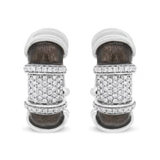 Bids.com 18K White Gold Flash Plated .925 Sterling Silver Clear Graphite Grey Enamel 5/8 Cttw Round Diamonds Huggie Hoop Earrings (F-G Color, VS1-VS2 Clarity) Earrings White Smoke White.Sterling Silver / 0.57