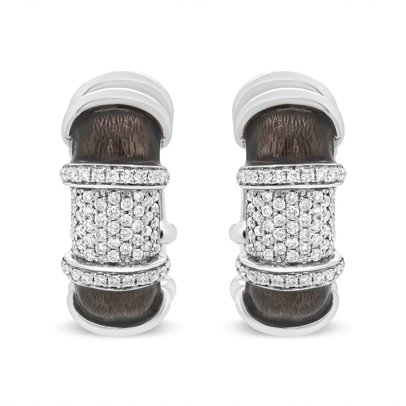 Bids.com 18K White Gold Flash Plated .925 Sterling Silver Clear Graphite Grey Enamel 5/8 Cttw Round Diamonds Huggie Hoop Earrings (F-G Color, VS1-VS2 Clarity) Earrings White Smoke White.Sterling Silver / 0.57