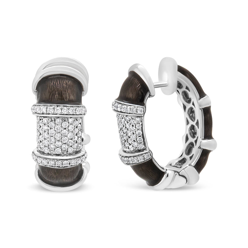 Bids.com 18K White Gold Flash Plated .925 Sterling Silver Clear Graphite Grey Enamel 5/8 Cttw Round Diamonds Huggie Hoop Earrings (F-G Color, VS1-VS2 Clarity) Earrings White Smoke White.Sterling Silver / 0.57