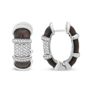 Bids.com 18K White Gold Flash Plated .925 Sterling Silver Clear Graphite Grey Enamel 5/8 Cttw Round Diamonds Huggie Hoop Earrings (F-G Color, VS1-VS2 Clarity) Earrings White Smoke White.Sterling Silver / 0.57