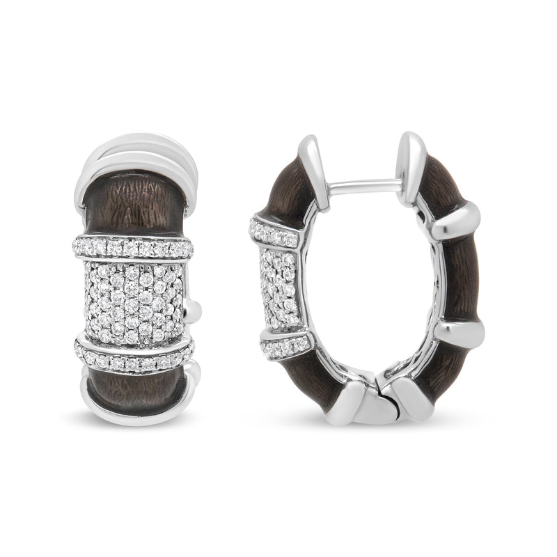 Bids.com 18K White Gold Flash Plated .925 Sterling Silver Clear Graphite Grey Enamel 5/8 Cttw Round Diamonds Huggie Hoop Earrings (F-G Color, VS1-VS2 Clarity) Earrings White Smoke White.Sterling Silver / 0.57
