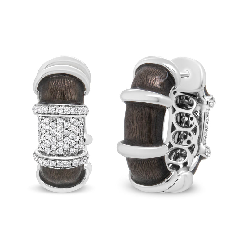 Bids.com 18K White Gold Flash Plated .925 Sterling Silver Clear Graphite Grey Enamel 5/8 Cttw Round Diamonds Huggie Hoop Earrings (F-G Color, VS1-VS2 Clarity) Earrings White Smoke White.Sterling Silver / 0.57