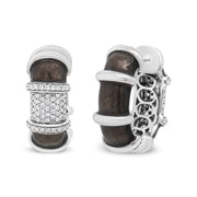 Bids.com 18K White Gold Flash Plated .925 Sterling Silver Clear Graphite Grey Enamel 5/8 Cttw Round Diamonds Huggie Hoop Earrings (F-G Color, VS1-VS2 Clarity) Earrings White Smoke White.Sterling Silver / 0.57