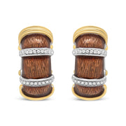 Bids.com 18K Yellow and White Gold Flash Plated .925 Sterling Silver Clear Brown Enamel 9/10 Cttw Round Diamonds Huggie Hoop Earrings (F-G Color, VS1-VS2 Clarity) Earrings White Smoke YellowWhite.Sterling Silver / 0.93