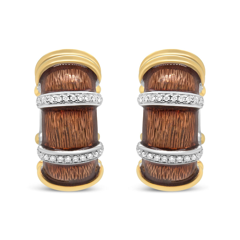Bids.com 18K Yellow and White Gold Flash Plated .925 Sterling Silver Clear Brown Enamel 9/10 Cttw Round Diamonds Huggie Hoop Earrings (F-G Color, VS1-VS2 Clarity) Earrings White Smoke YellowWhite.Sterling Silver / 0.93