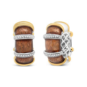 Bids.com 18K Yellow and White Gold Flash Plated .925 Sterling Silver Clear Brown Enamel 9/10 Cttw Round Diamonds Huggie Hoop Earrings (F-G Color, VS1-VS2 Clarity) Earrings White Smoke YellowWhite.Sterling Silver / 0.93