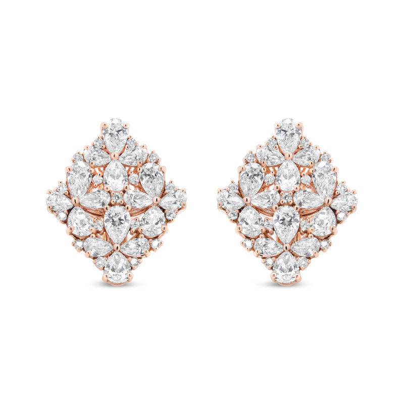 Bids.com 18K Rose Gold 8 1/3 Cttw Pear and Round Diamond Floral Cluster Omega Earrings (F-G Color, VS1-VS2 Clarity) Earrings White Smoke Rose.Gold / 8.36