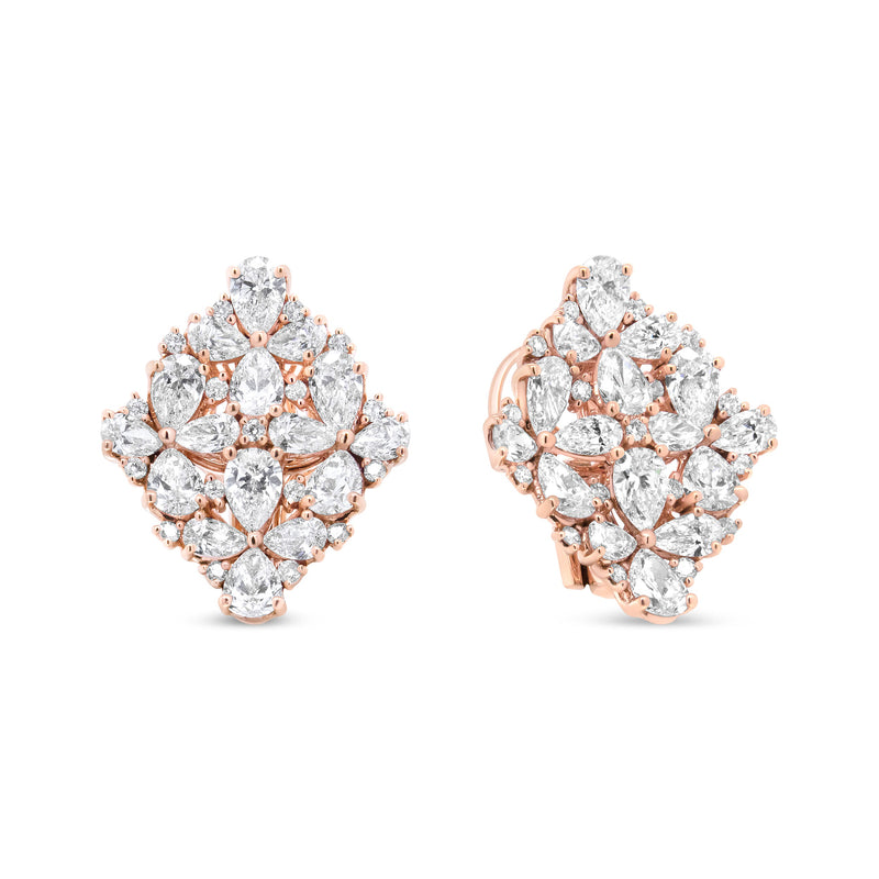 Bids.com 18K Rose Gold 8 1/3 Cttw Pear and Round Diamond Floral Cluster Omega Earrings (F-G Color, VS1-VS2 Clarity) Earrings White Smoke Rose.Gold / 8.36