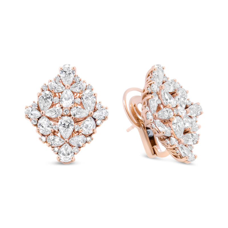 Bids.com 18K Rose Gold 8 1/3 Cttw Pear and Round Diamond Floral Cluster Omega Earrings (F-G Color, VS1-VS2 Clarity) Earrings White Smoke Rose.Gold / 8.36