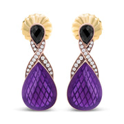 Bids.com 18K Rose Gold Flash Plated .925 Sterling Silver Purple Enamel 1/5 Cttw Round Pave-Set Diamond and 5.5 x 4mm Pear-Shaped Black Onyx Drop Earrings (F-G Color, VS1-VS2 Clarity) Earrings White Smoke White.Sterling Silver / 0.19