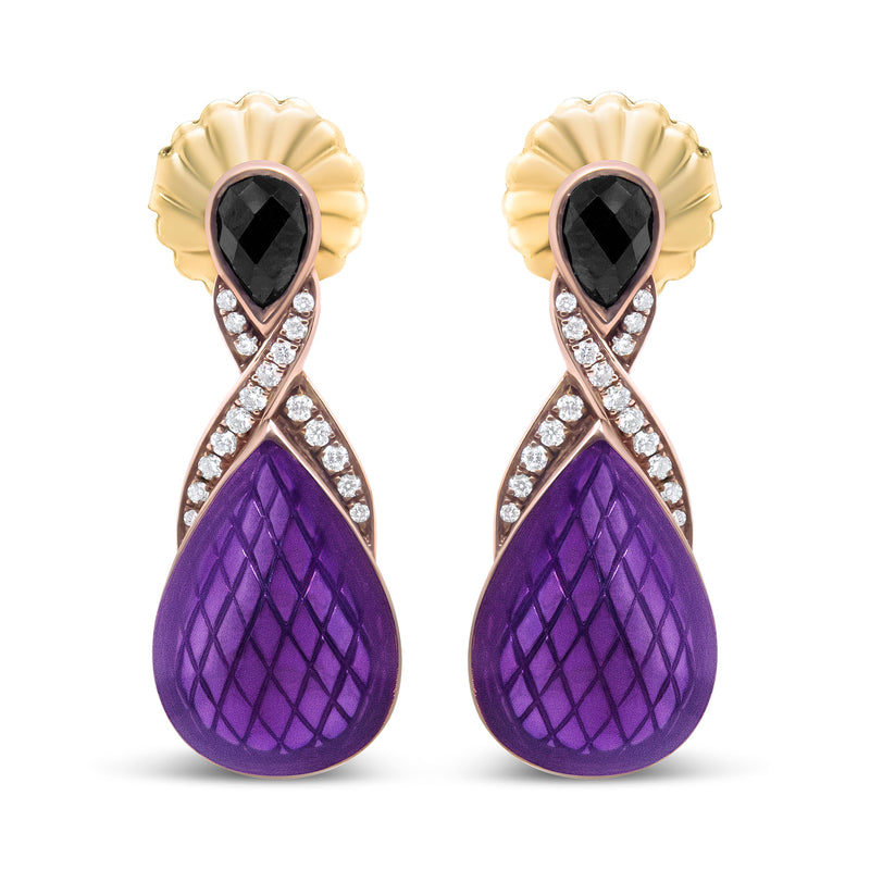 Bids.com 18K Rose Gold Flash Plated .925 Sterling Silver Purple Enamel 1/5 Cttw Round Pave-Set Diamond and 5.5 x 4mm Pear-Shaped Black Onyx Drop Earrings (F-G Color, VS1-VS2 Clarity) Earrings White Smoke White.Sterling Silver / 0.19